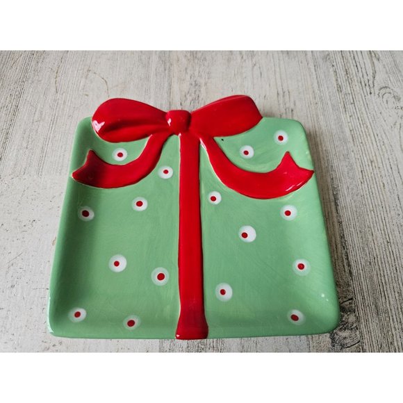 Raz Carol King present plate Paula buttel Xmas decor polka dot unique cute - Picture 1 of 6